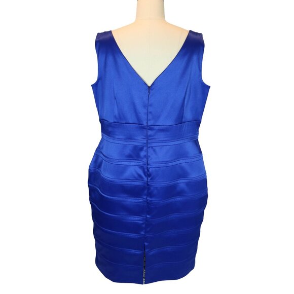 CALVIN KLEIN Sapphire Blue Satin Sleeveless Sheath Dress 16 Evening Cocktail - Picture 3 of 7